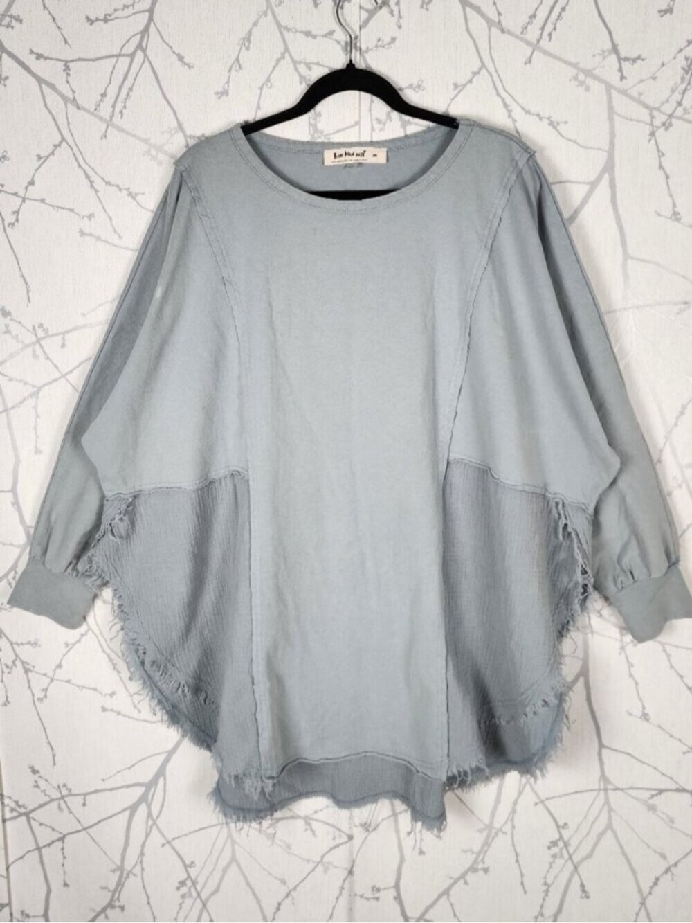 Three Bird Nest Blue Cotton Gauze Patchwork Oversized Tunic